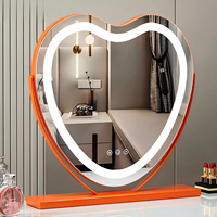 Miroir cosmétique de bureau autoportant en métal et verre en forme de cœur avec écran LED, interrupteur tactile, grossissant et éclairé, personnalisable