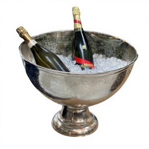 Seau à champagne sur pied, seau à glace moderne pour événements et fêtes, décoration artisanale, bol à glace argenté pour refroidir les boissons - Product Image 1