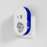 Adaptateur de voyage européen Pheiyon avec multiprise française 16A, câble de charge USB 1A+1C de 0,6m, prises multiples ODM