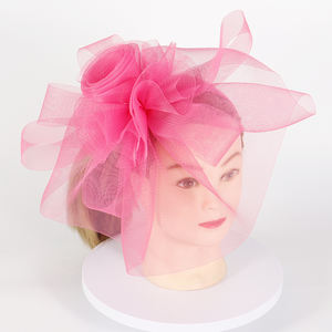 Retro <strong>Pink</strong> Flower Rose Mesh Wedding Church Derby Hat <strong>Headband</strong> Stage Performance Tea Party Headwewar <strong>Fascinators</strong> Hats for Women - Product Image 5