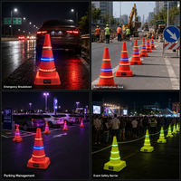 Cône de signalisation pliable en PVC de 42 cm avec bande lumineuse LED clignotante, rechargeable, étanche IP54, sonore, de qualité ingénieur, réfléchissant