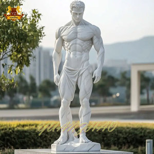 Statue de lutteurs de sculpture de combat d'homme <span class=keywords><strong>nu</strong></span> grec de marbre blanc naturel grandeur nature pour la décoration de jardin - Product Image 3