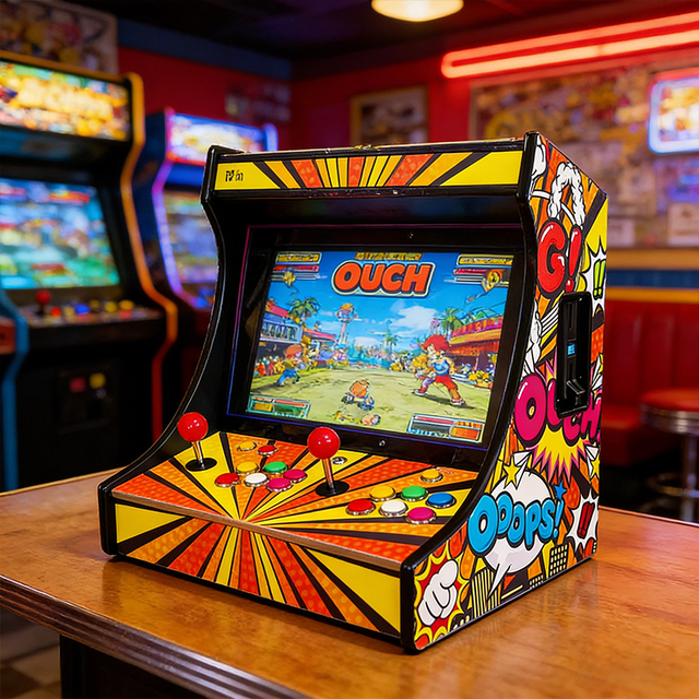 Pop Art Mini Arcade Game Machine 19 Inch Tabletop Arcade Cabinet 2 Player Retro Home Entertainment Red Joystick Color Buttons