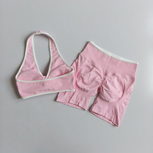 Nuovo Set Yoga Senza Cuciture Bicolore <span class=keywords><strong>con</strong></span> <span class=keywords><strong>Reggiseno</strong></span> <span class=keywords><strong>Sportivo</strong></span> Imbottito e Pantaloncini a Vita Alta per Donna, Set per Corsa e Fitness - Product Image 4