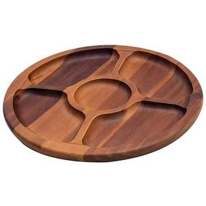 Wooden French Fry <b>Tray</b> Round Divided <b>Snack</b> Serving Platter For Food Residential Use - Product Image 4