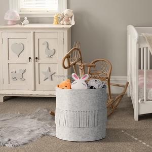 Washable Eco-Friendly High-End Nordic Felt Semicircle <b>Laundry</b> Basket with Tassel Foldable for Clothes and Toy <b>Storage</b> - Product Image 4