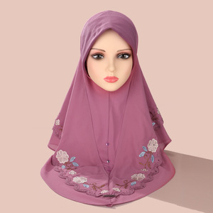 Hijab musulman de luxe personnalisé violet 2026 pour femmes, avec broderie florale et détails en strass, foulard modeste - Product Image 5