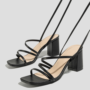 พร้อมส่ง รองเท้าส้นสูงหัวเหลี่ยมเปิดนิ้วเท้า สายรัดข้อเท้า ส้นหนา ช่วยให้ขาดูเรียว แฟชั่นฤดูร้อน 2025  ไอเทมที่ต้องมี - Product Image 5