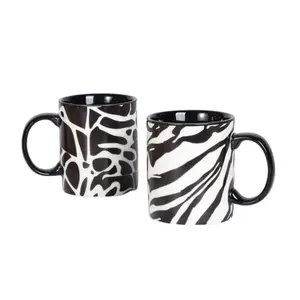 Mug kopi motif Zebra Logo kustom 350ml dengan pegangan hadiah cangkir teh air susu porselen