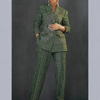 Banliyö kadın ekose ceket takım elbise yeni gevşek pantolon 2 parça Set Fashionbisou