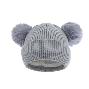 Chapeau en tricot chaud pour enfants avec <span class=keywords><strong>2</strong></span> pompons, chapeau d'hiver pour enfants et bébés - Product Image 3