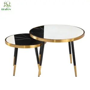 Mesa de centro do quadro dourado de mármore preto e branco 2 peça moderna funky café centro mesa ideia