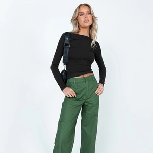 T-<span class=keywords><strong>shirt</strong></span> court à col rond et <span class=keywords><strong>manches</strong></span> <span class=keywords><strong>longues</strong></span> pour <span class=keywords><strong>femme</strong></span> Y2K, en <span class=keywords><strong>coton</strong></span> noir uni 180g, respirant et écologique, personnalisable avec logo, vente en gros - Product Image 2