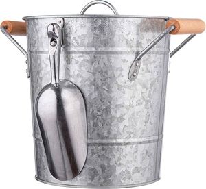 Galvanized Metal <b>Ice</b> Bucket Round Design Rust Resistant Handle Farmhouse Style <b>Cooler</b> With Spoon - Product Image 1
