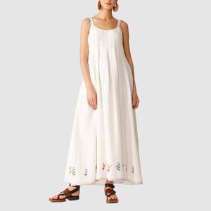 Vestidos de Verano de Nuevo Diseño para Mujer, Vestidos Casuales sin Mangas, Holgados y Modestos con Bordado Floral, Vestido Maxi de Lino y Algodón - Product Image 1