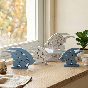 Wooden Fish Figurine 2Pcs Nordic Style Desktop <b>Ornament</b> Mediterranean Decorative Craft Living Room Decoration - Product Image 4