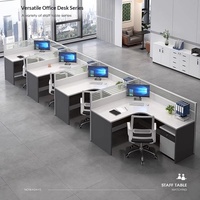 BGZ-210X Bureau de travail minimaliste en forme de L pour quatre personnes avec écran, combinaison bureau et chaise