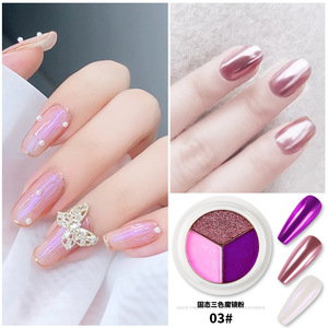 Poudre à ongles effet miroir magique 3 couleurs, pigment scintillant or titane argent aurore pour manucure - Product Image 5