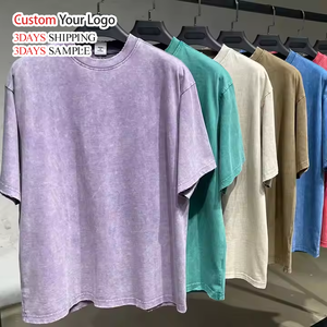 เสื้อยืดคอตตอน 100% คุณภาพสูงแบบ OEM ทรงโอเวอร์ไซส์ ถักนิตติ้ง สไตล์วินเทจ ขายส่ง เนื้อผ้าหนา คอกลม แขนสั้น รับสั่งทำพิมพ์ลาย DTG - Product Image 1