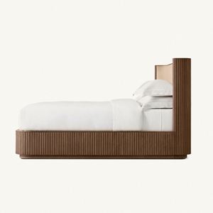 Lit en bois de chêne de style américain personnalisé pour chambre à coucher, lit de luxe avec sommier étendu, lit plateforme en bois - Product Image 5