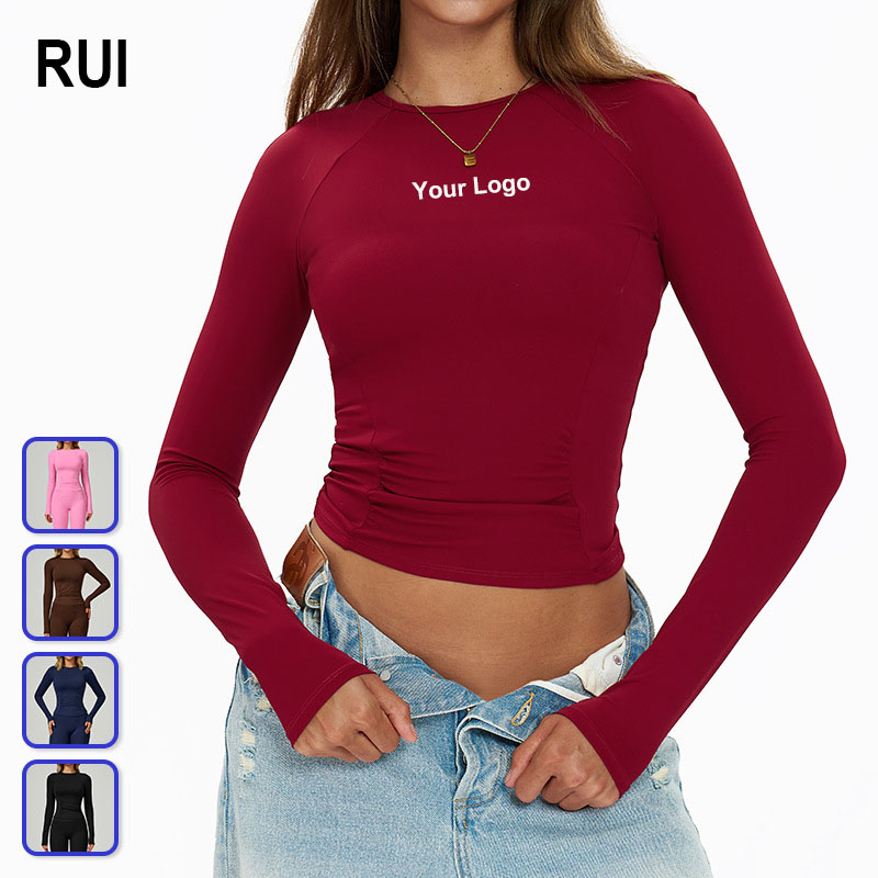 RUIQUWIN Custom Women's Round-Neck Yoga Top Quick-Dry Slim-Fit Sports Shirts High-Stretch Running Fitness Wear OEM