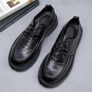Men's Genuine Leather Casual <b>Shoes</b> British Business Style Large Size Slip-On Spring Breathable Thick-<b>Soled</b> Rubber Outsole Back - Product Image 2