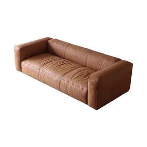 Divano Componibile Moderno Minimalista in Vera Pelle di Vacchetta Primo Strato Color Crema, Set Angolare in Spugna a Blocco Tofu per Uso Domestico - Product Image 5