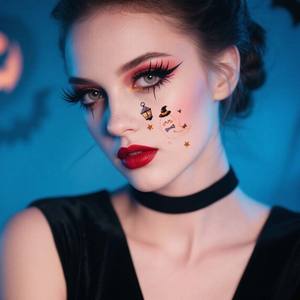 Halloween tatuajes temporales cara pegatina Halloween brillo calabaza bruja sombrero murciélago lindo dibujos animados impermeable <span class=keywords><strong>tatuaje</strong></span> para cara brazo - Product Image 4