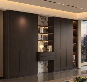Meuble de salon moderne de luxe avec éclairage LED, panneau arrière en marbre veiné, étagères vitrées et fonctions de rangement - Product Image 4