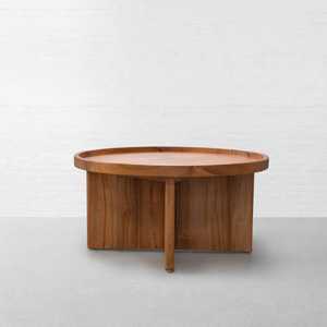 Table basse ronde en bois de manguier avec pied en bois Table basse en bois massif Nouveau petit appartement mobile pour salon Simple - Product Image 1