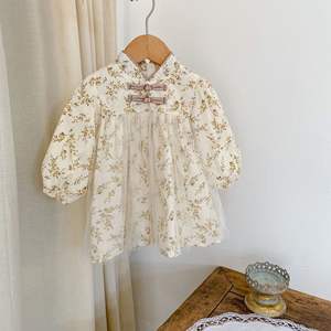 Engepapa automne Toddles filles fleur imprimé jupe à manches longues enfants robe en coton bébé fille vêtements - Product Image 1