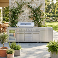 Ensemble de cuisine extérieure haut de gamme avec barbecue à gaz 8 brûleurs, évier et réfrigérateur à double porte, idéal pour la cour et la terrasse