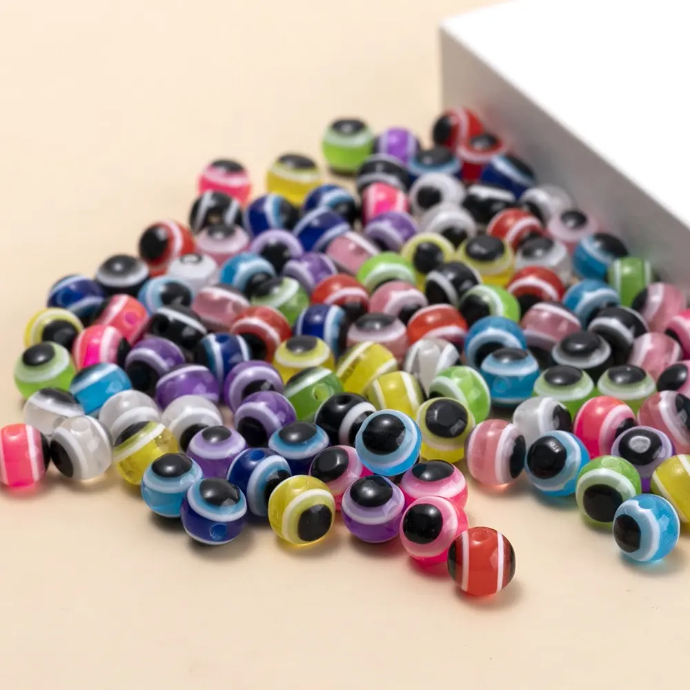 100pcs resina distanziatore branelli allentati 8mm forma dell'occhio misto multicolore per gioielli decorativi che fanno braccialetto collana accessori di fascino