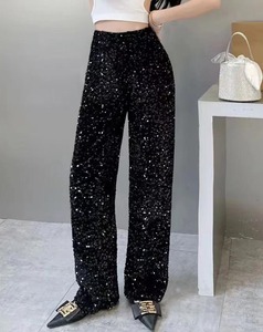 Pantalon à paillettes à taille haute glamour - Pantalon de soirée scintillant pour femmes, tenue de fête du Nouvel An et de club - Product Image 1