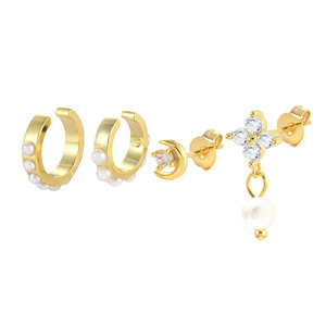 QLEESI Ensemble de 4 pièces avec clip en C en perle, étoile, lune et zircon, bijoux en argent sterling 100% de haute qualité - Product Image 5