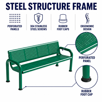 Banc d'extérieur robuste en acier perforé avec dossier ergonomique, siège de jardin et de parc en métal thermolaqué pour place publique et cour