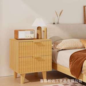 Wooden bedside table with <b>storage</b> slots, modern minimalist style <b>bedroom</b> <b>storage</b> <b>cabinet</b>, wooden side table, double-layer - Product Image 1