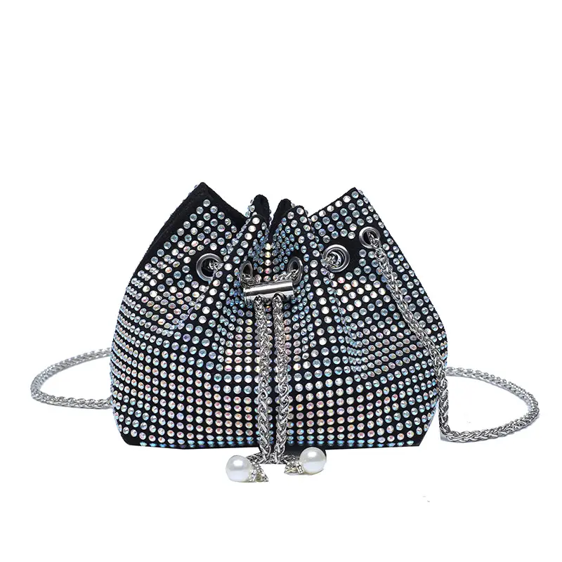 2022 new design rhinestone colorful diamond purse bling shoulder bag diamond bucket mini bag ins chain crossbody small purse