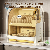 Organisateur de vaisselle fermé pour la maison avec couvercle anti-poussière transparent, support de séchage et de rangement pour bols, assiettes et couverts pour comptoir de cuisine