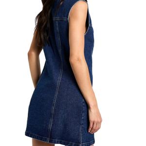 เดรสยีนส์แขนกุดคุณภาพสูงสำหรับผู้หญิงมาใหม่ ดีไซน์กระดุมผ่าหน้า ทรงเข้ารูป มินิเดรสสำหรับฤดูร้อน - Product Image 2