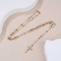 Collier de perles de chapelet catholique avec zircon avec saint saint michel/christopher/vierge marie/saint benoît