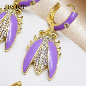 Joyería de Circonita Cúbica al por Mayor, Moderna, Resistente al Deslustre y al Agua, Chapada en Oro de 18k, Aretes Colgantes de Latón con Incrustaciones de Circonita, Unisex - Product Image 2