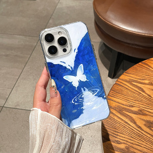 Funda de teléfono con diseño artístico estilo Instagram de ondas de agua y puntos de mariposa, adecuada para iPhone 17/16/15, funda protectora de cobertura total 1 - Product Image 3