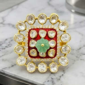 Luxury 925 Silver Kundan Floral <b>Ring</b> <b>Gold</b> Adjustable Statement Jewelry for Women Party Wear Fashion Style - Product Image 2