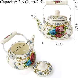 Théière en métal émaillé de 2,5 L, design floral rétro, écologique, avec poignée, compatible gaz et induction, en aluminium de haute qualité, pour café - Product Image 2