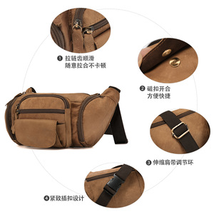 กระเป๋าคาดหน้าอกหนังแท้ดูเจียง ซูเอดสำหรับผู้ชาย กระเป๋าสะพายข้างอเนกประสงค์สำหรับการเดินทางพักผ่อน สีน้ำตาล - Product Image 3