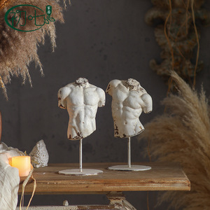 French Retro Distressed Half Body Male Torso Figurine Synthetic Resins <b>Tabletop</b> Decor For Home Desktop Guesthouse Hotel - Product Image 3