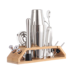 Kit de barman 13 pièces avec barre inférieure ensemble avec support en bois <span class=keywords><strong>Boston</strong></span> Jigger Cocktail Shaker outils de bar en acier inoxydable ensemble de barman - Product Image 5