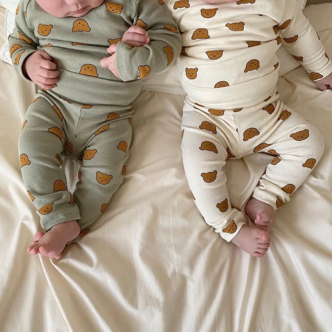 Wholesale newborn kids clothing spring toddle custom print pajamas long sleeve baby boys' clothing sets