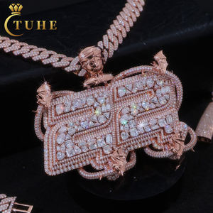 Pendentif personnalisé pour homme avec double numéro 22 en or rose, <span class=keywords><strong>argent</strong></span> sterling <span class=keywords><strong>925</strong></span>, diamant Moissanite VVS, chaîne cubaine à maillons lettres sertie de diamants - Product Image 1